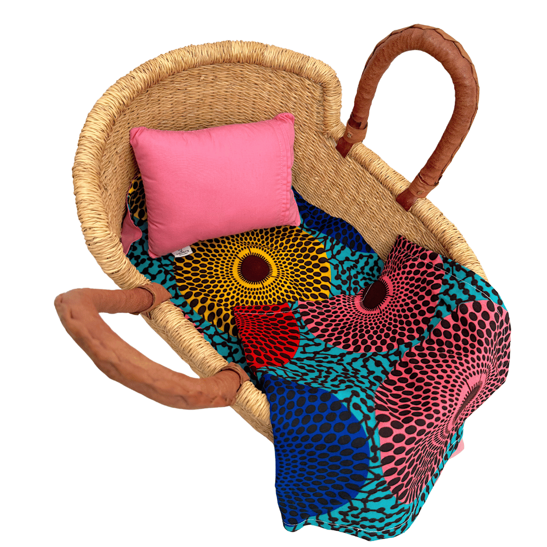 Handwoven Doll Basket - Natural with Tan Handles