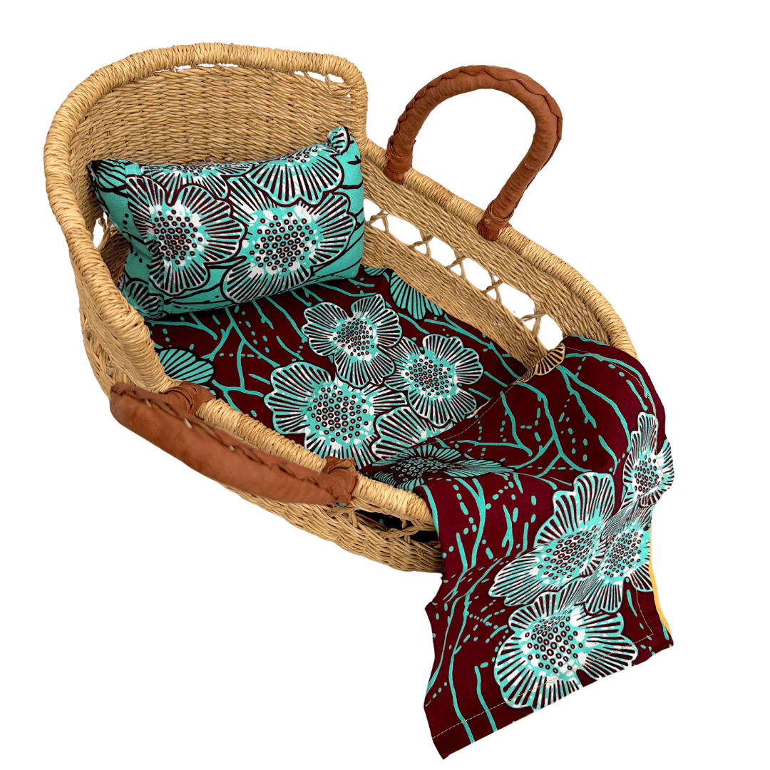 Handwoven Doll Basket - Natural Net with Tan Handles