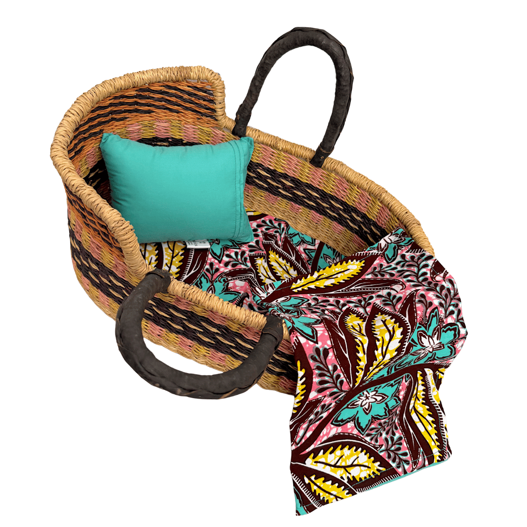 Handwoven Doll Basket - Black/Pink Design