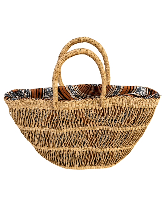 Woven Straw Tote Bag - Net Ripple