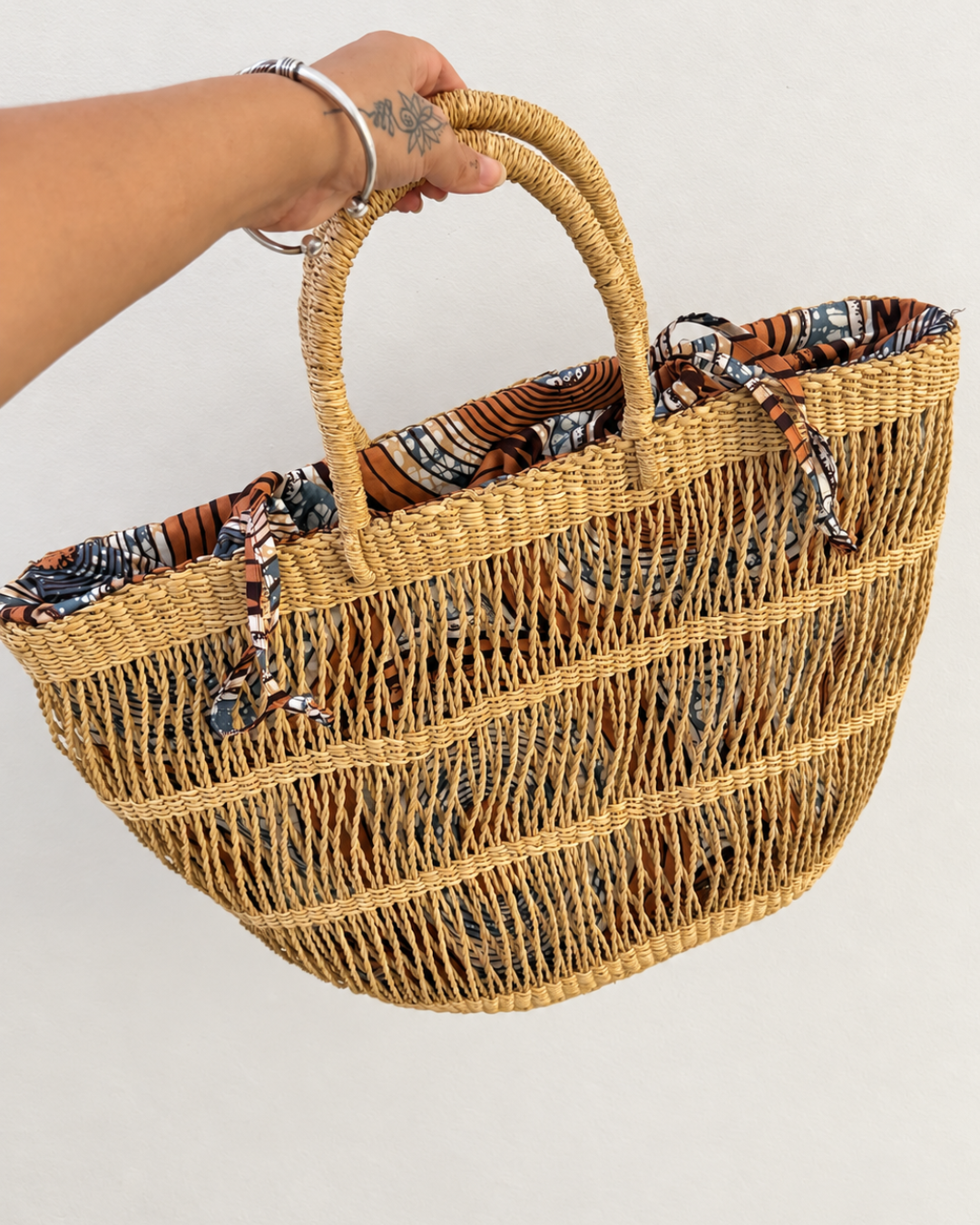 Woven Straw Tote Bag - Net Ripple
