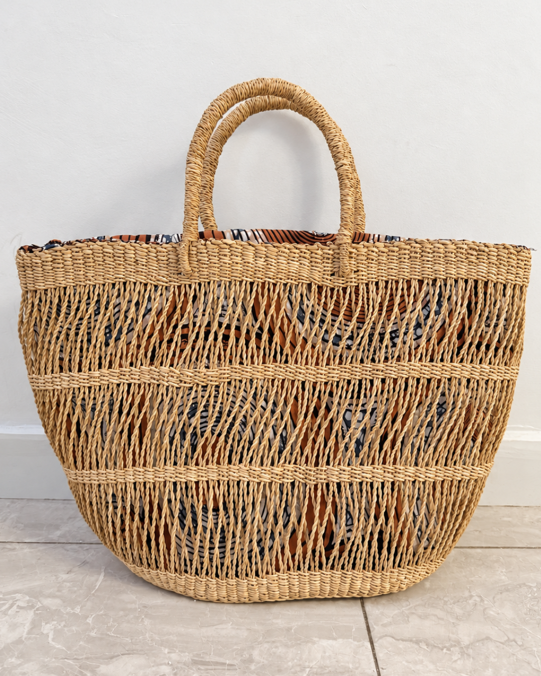 Woven Straw Tote Bag - Net Ripple