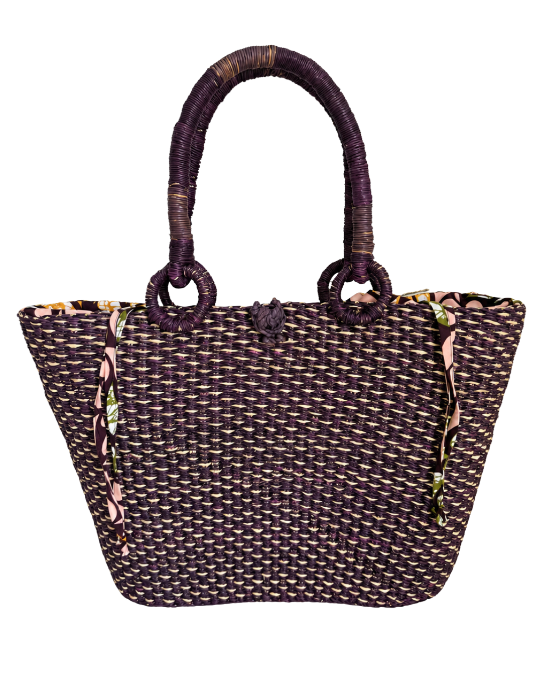 Woven Straw Tote Bag - Plum