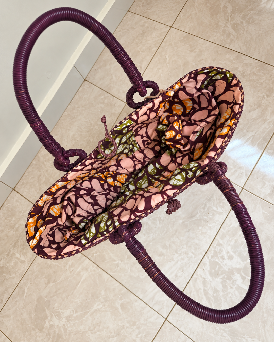 Woven Straw Tote Bag - Plum
