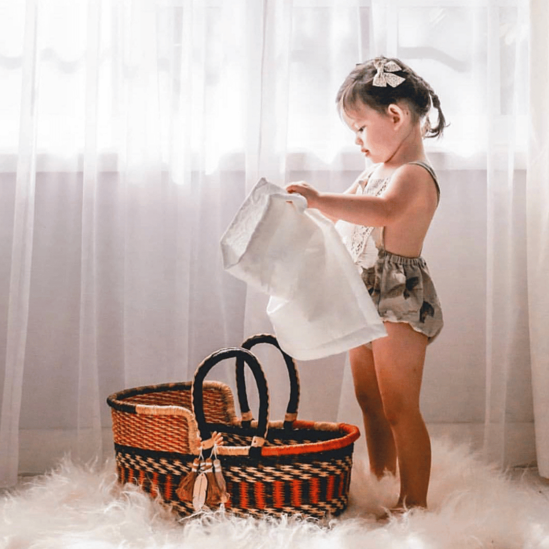 Handwoven Doll Basket - Brown/Black Design