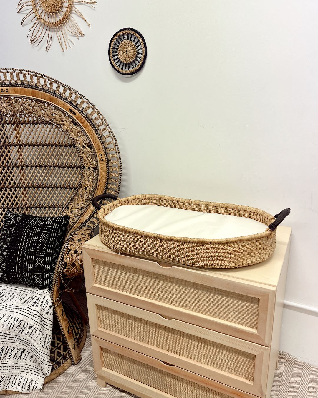 Close-up of the traditional weave on a baby change basket