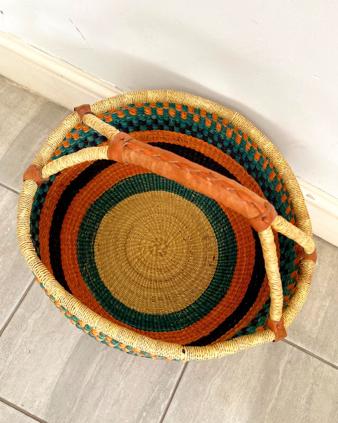 Round Woven Baskets - Large - Coloured Design 1