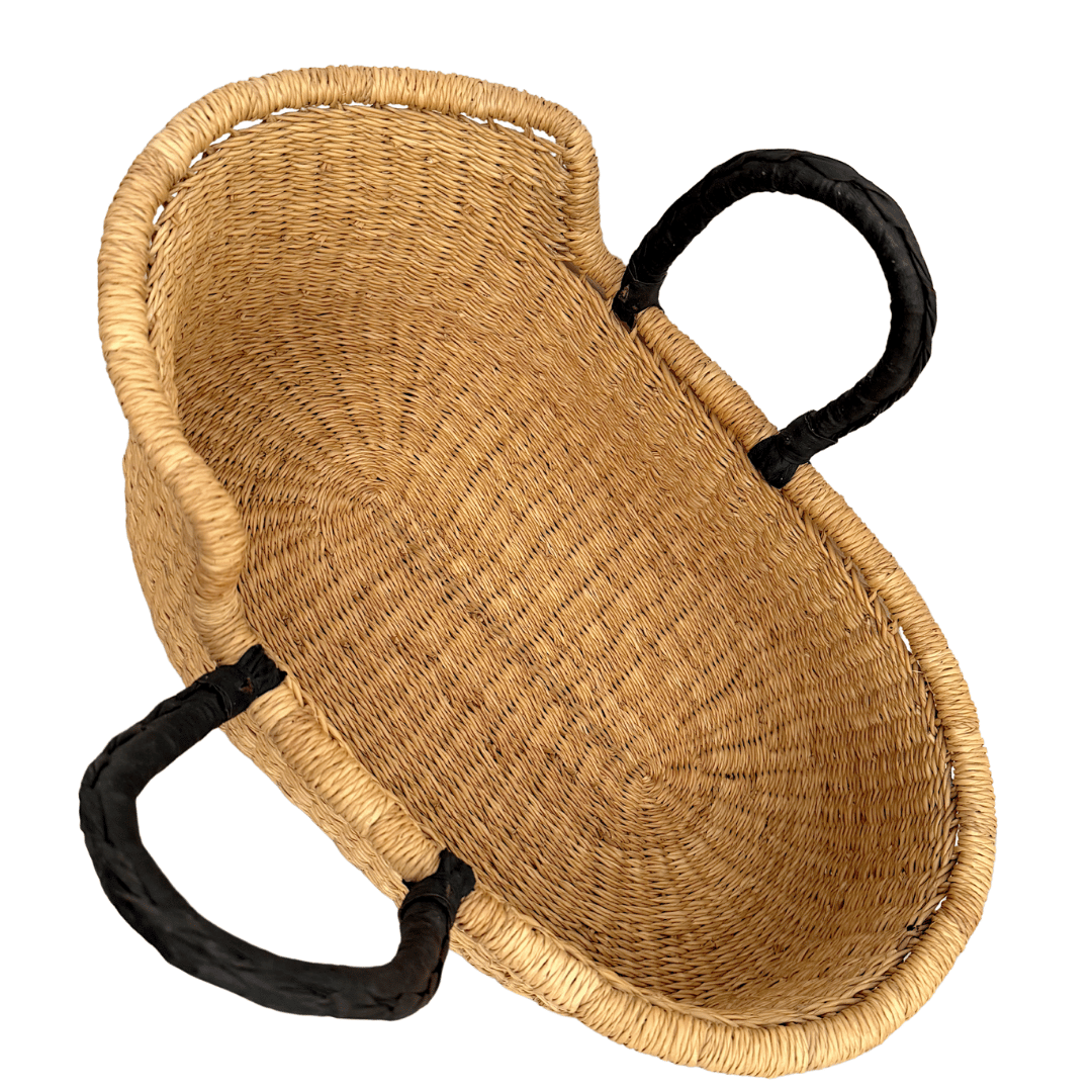 Handwoven Doll Basket - Natural with Black Handles