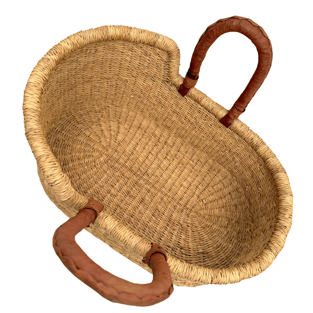 Handwoven Doll Basket - Natural with Tan Handles