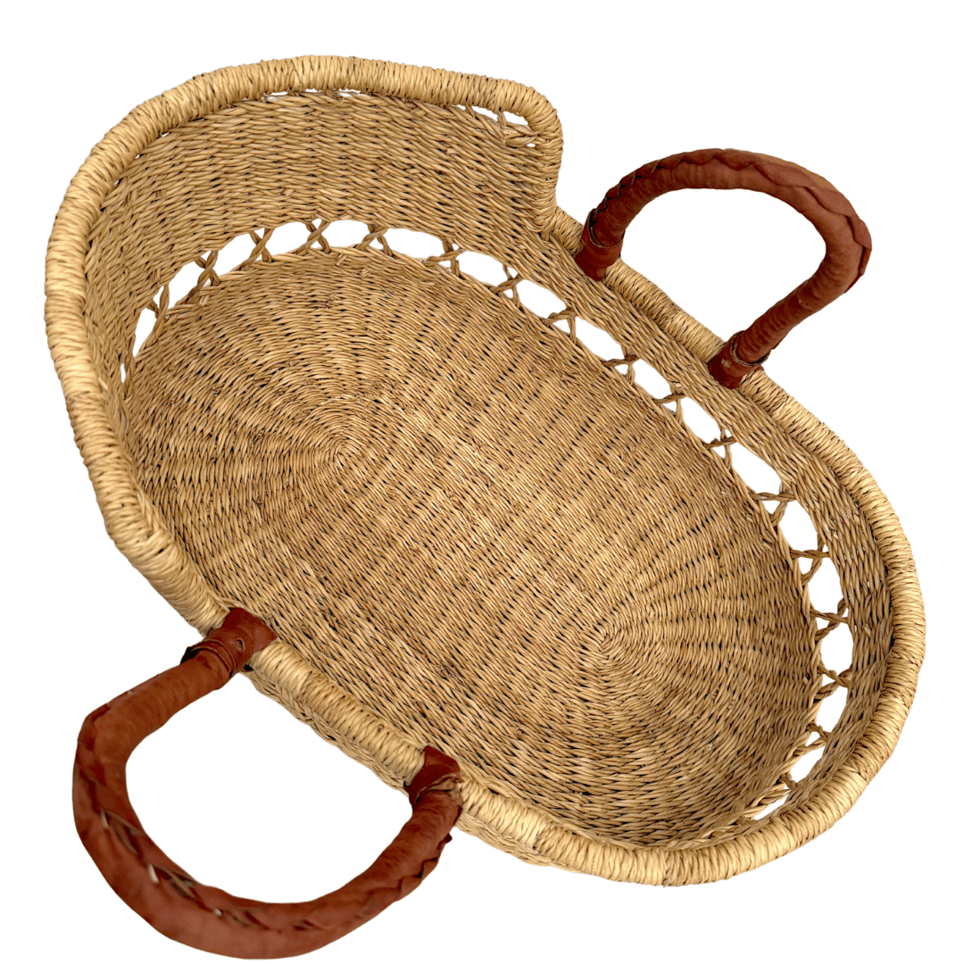 Handwoven Doll Basket - Natural Net with Tan Handles
