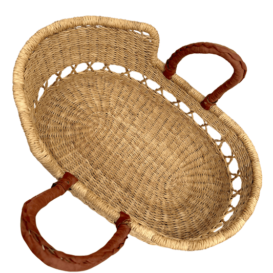 Handwoven Doll Basket - Natural Net with Tan Handles