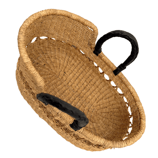 Handwoven Doll Basket - Natural Net with Black Handles