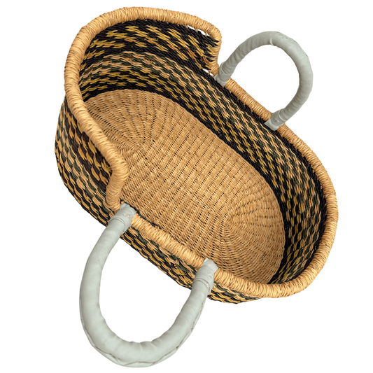 Handwoven Doll Basket - Black/Green/Yellow Design