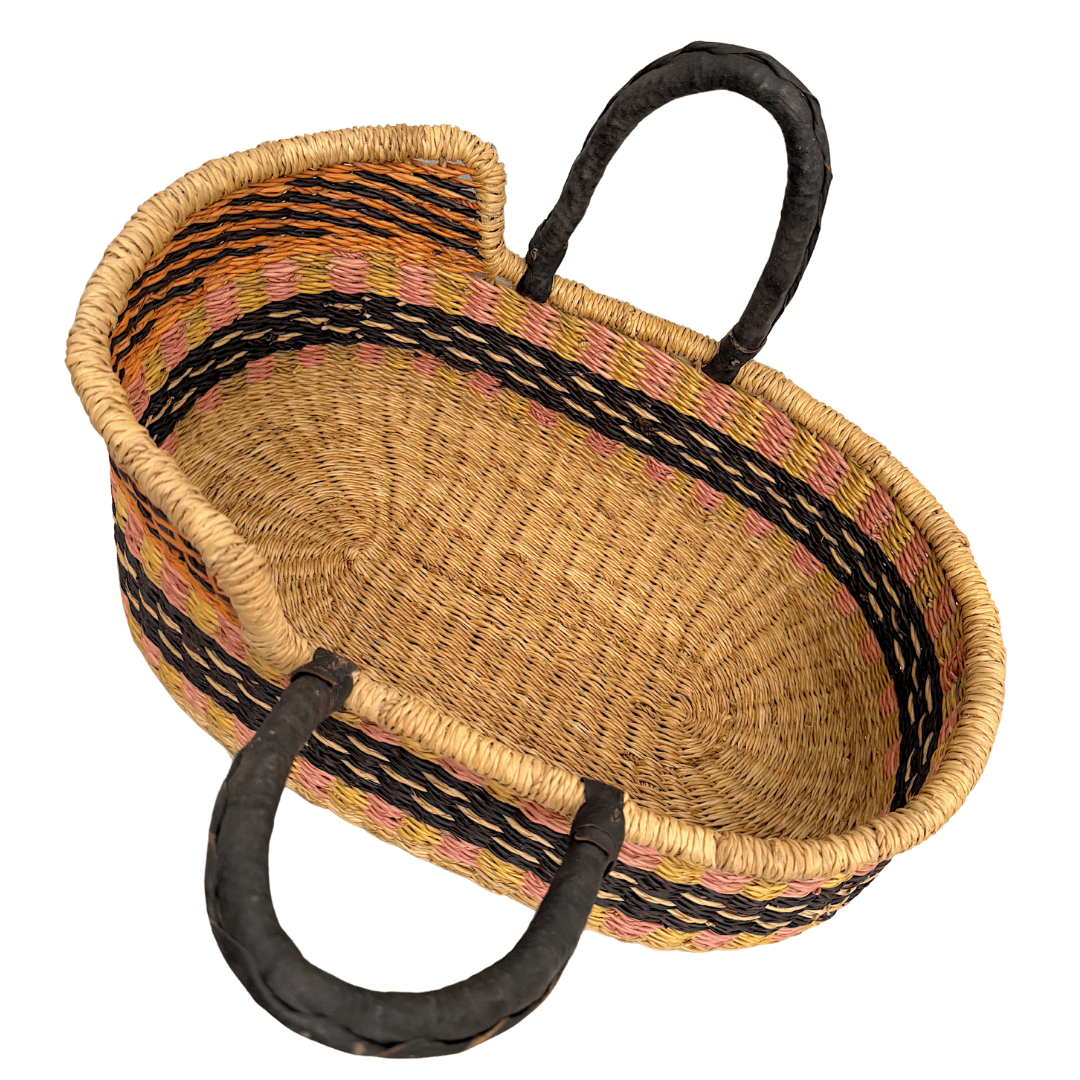 Handwoven Doll Basket - Black/Pink Design