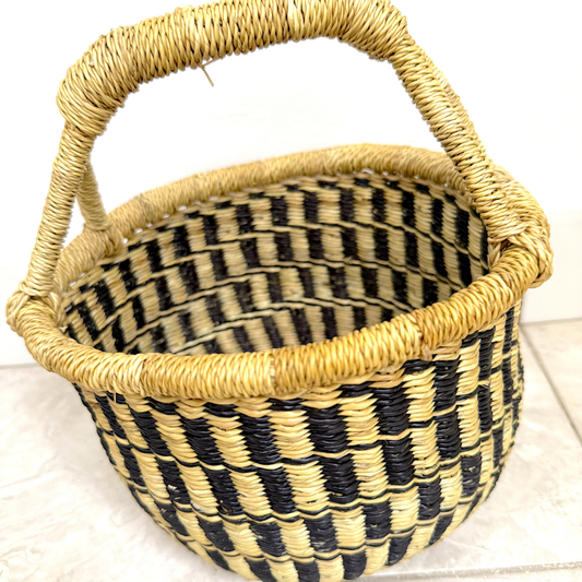 Round Woven Baskets - Small - Black Design 1