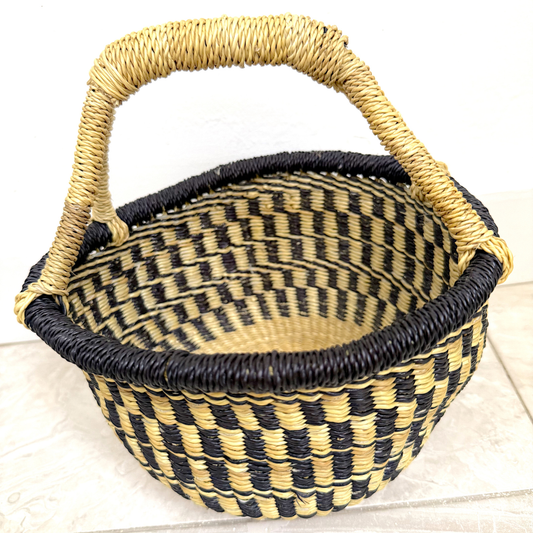 Round Woven Baskets - Small - Black Design 3