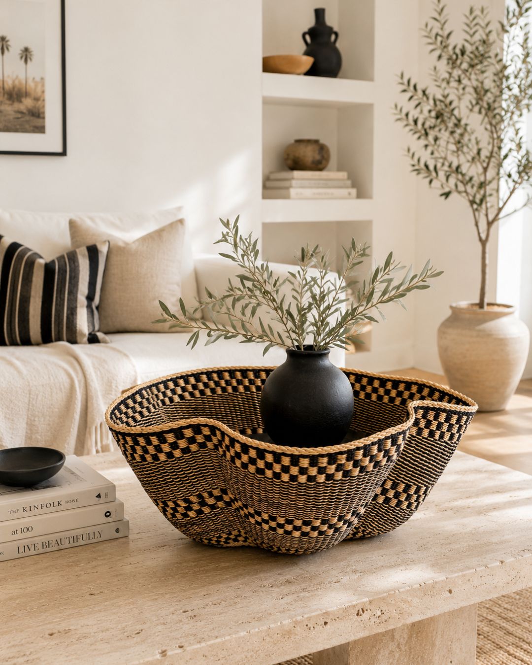 Wave Basket - Black Natural Design