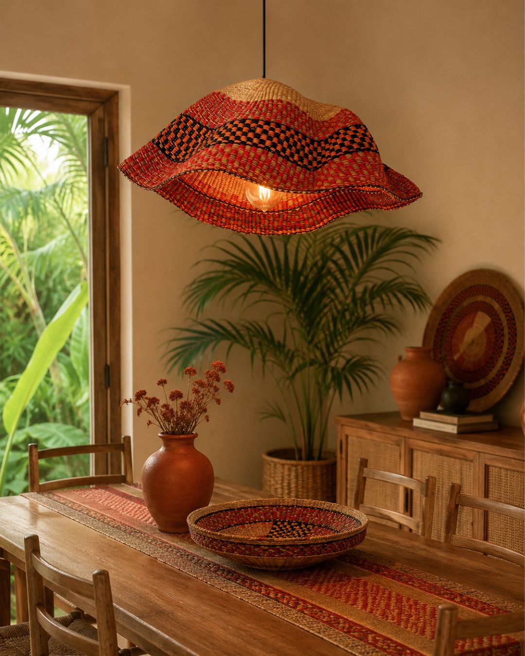 Woven Pendant Light - Wave (Red/Orange Design)
