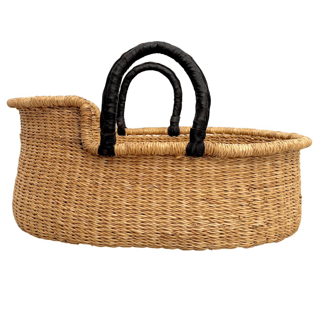 Handwoven Doll Basket - Natural with Black Handles