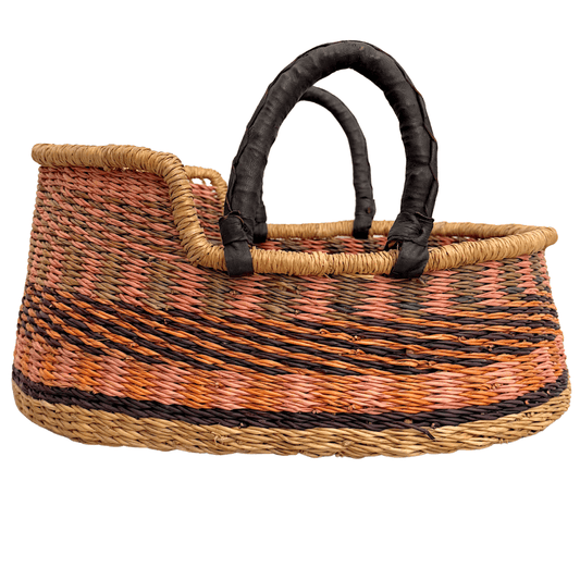 Handwoven Doll Basket - Black/Pink Design 2