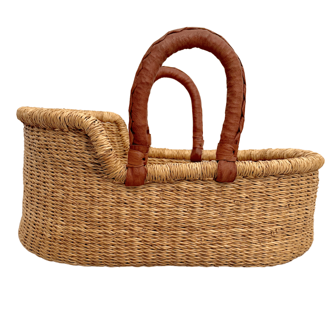 Handwoven Doll Basket - Natural with Tan Handles