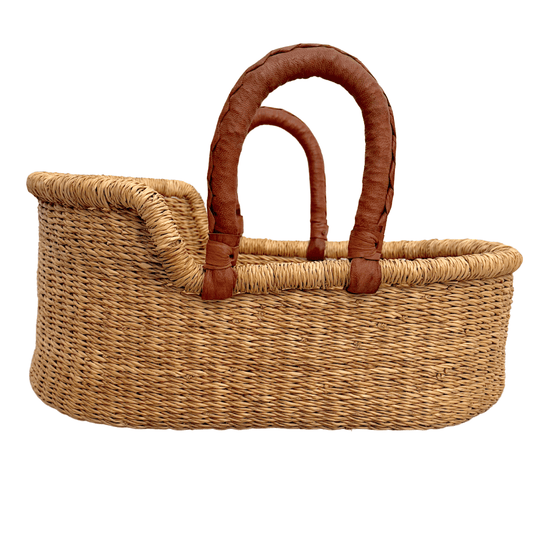 Handwoven Doll Basket - Natural with Tan Handles
