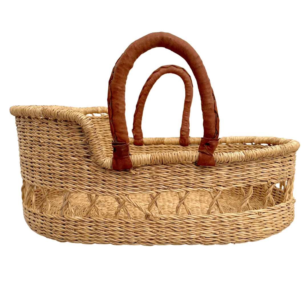 Handwoven Doll Basket - Natural Net with Tan Handles