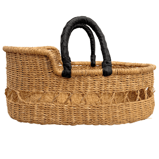 Handwoven Doll Basket - Natural Net with Black Handles