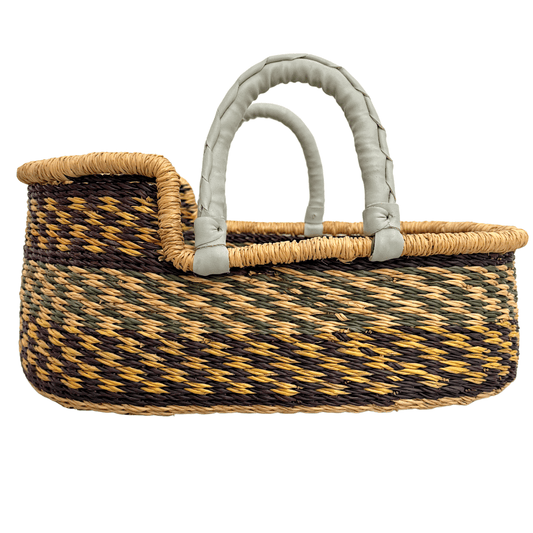 Handwoven Doll Basket - Black/Green/Yellow Design