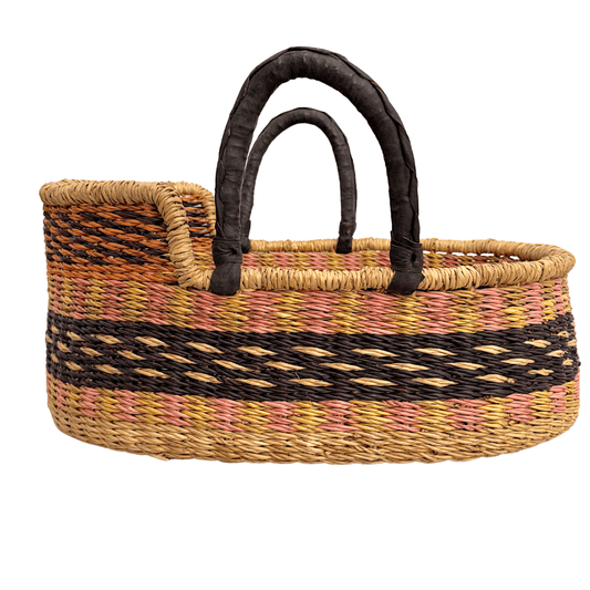 Handwoven Doll Basket - Black/Pink Design
