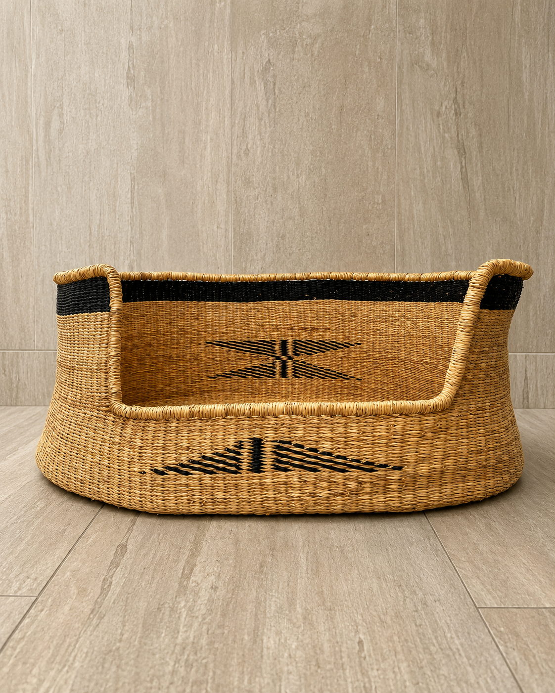 Handmade woven dog basket in natural elephant grass
