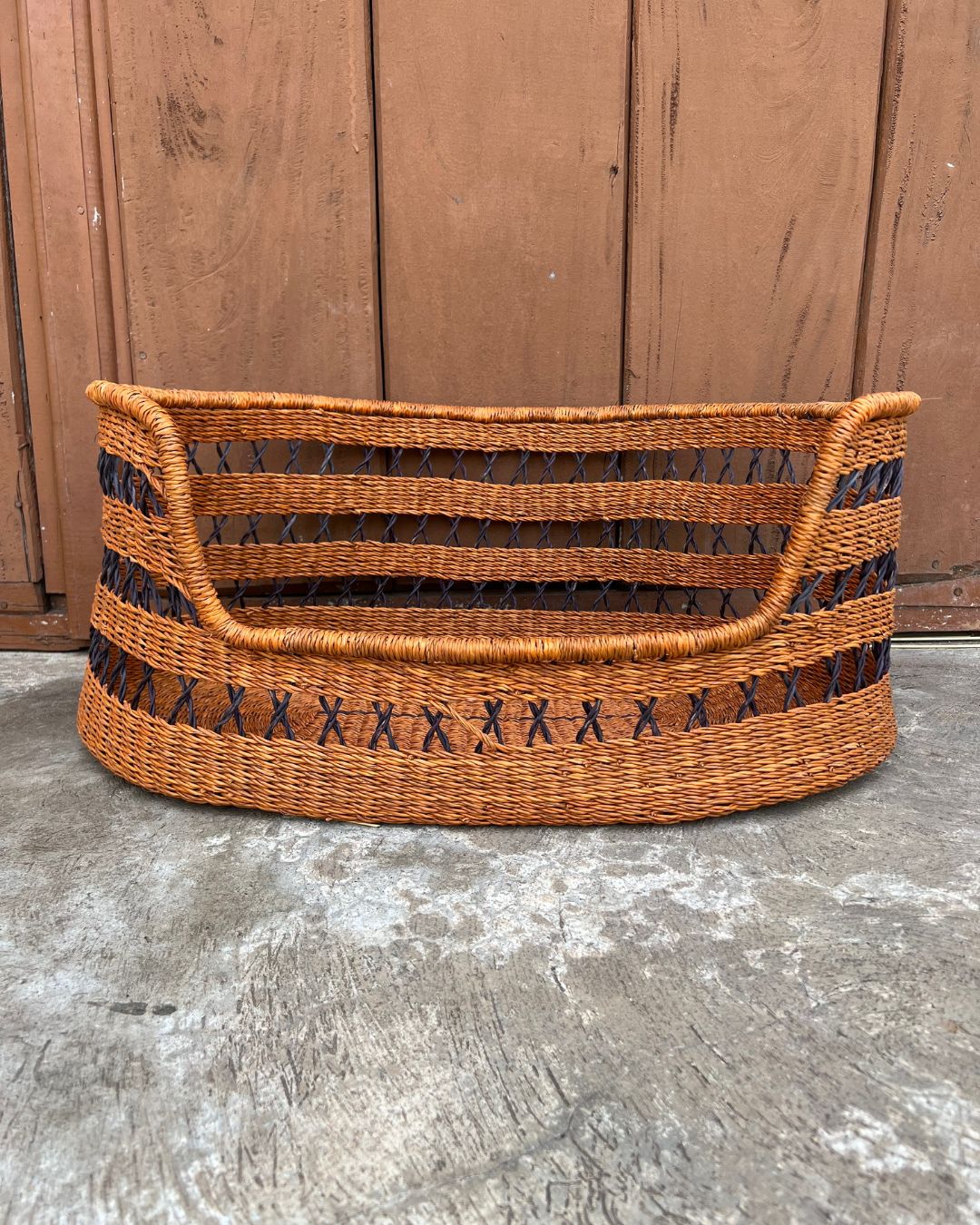 Handmade woven dog basket in natural elephant grass
