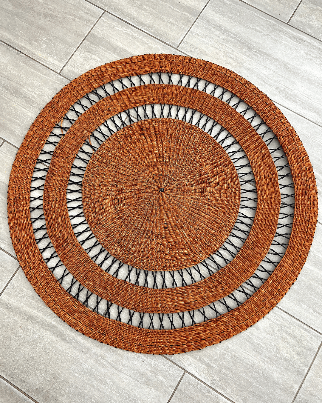 Handwoven Floor Rug - Ochre with Black Net (Made to Order)