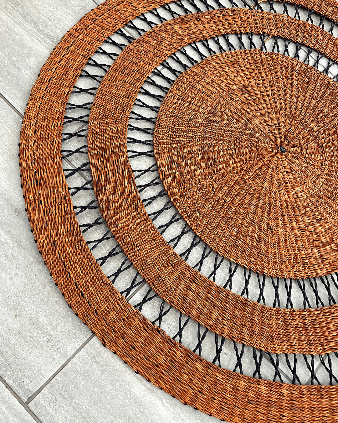 Handwoven Floor Rug - Ochre with Black Net (Made to Order)