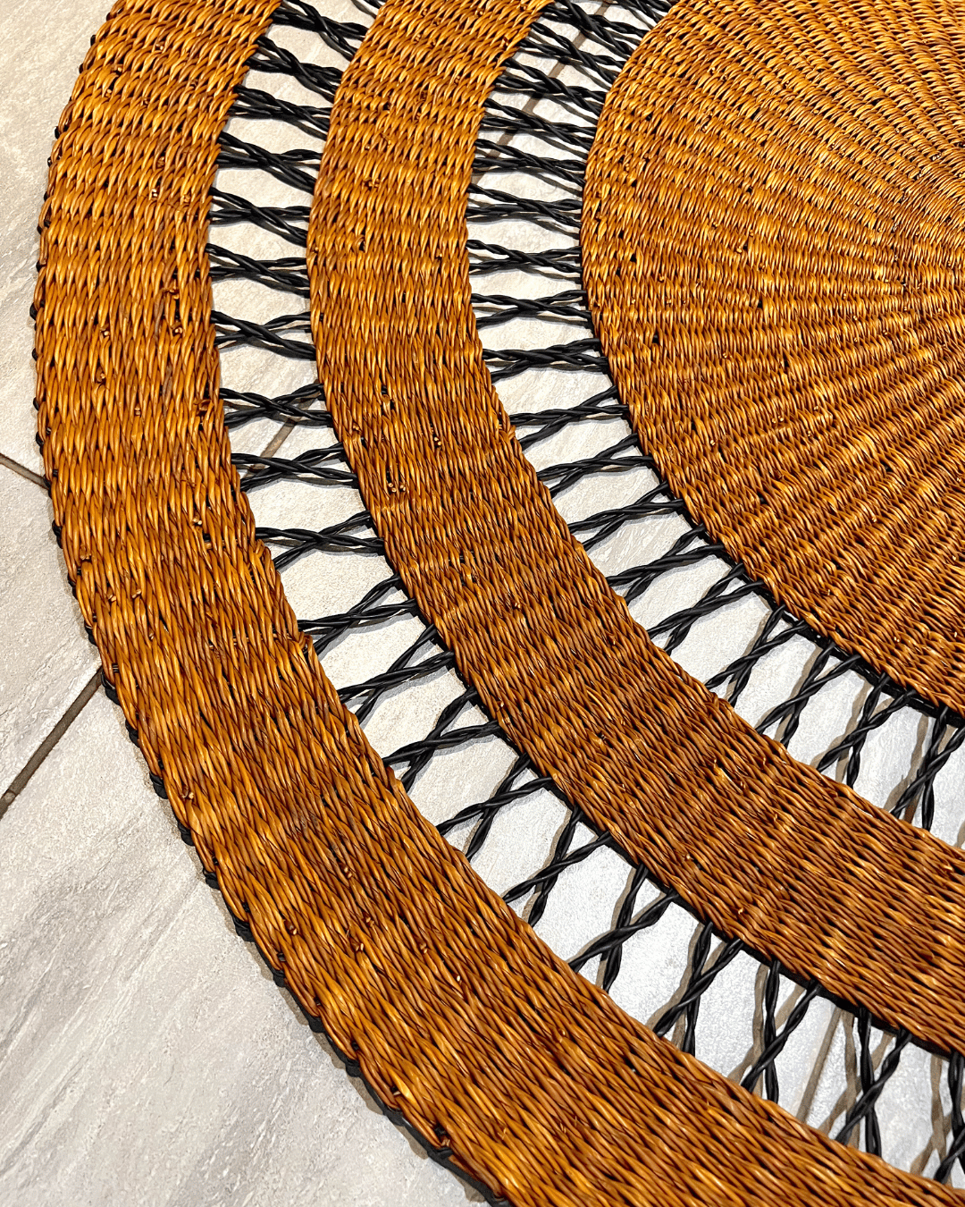Handwoven Floor Rug - Ochre with Black Net (Made to Order)