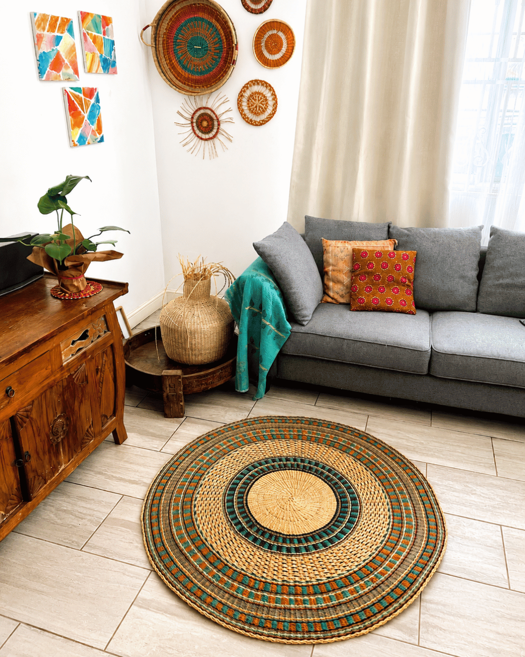 Handwoven Floor Rug - Blue Brown Design (Made to Order)